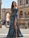 Strapless Sequin Mermaid Long Formal Dress with Pleats & Slit