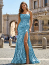Strapless Sequin Mermaid Long Formal Dress with Pleats & Slit