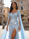 Sequin Embroidered Flower Mermaid Strapless Evening Dresses with Sash