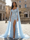 Sequin Embroidered Flower Mermaid Strapless Evening Dresses with Sash