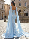 Sequin Embroidered Flower Mermaid Strapless Evening Dresses with Sash