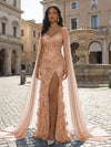 Sequin Embroidered Flower Mermaid Strapless Evening Dresses with Sash