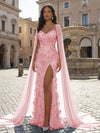 Sequin Embroidered Flower Mermaid Strapless Evening Dresses with Sash