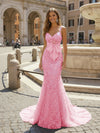 Sequin Embroidery Mermaid Spaghetti Straps Bow Evening Dresses