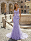Sequin Embroidery Mermaid Spaghetti Straps Bow Evening Dresses