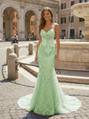Sequin Embroidery Mermaid Spaghetti Straps Bow Evening Dresses