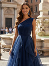 Tulle A Line One Shoulder Ruffles Prom Dresses
