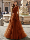 Tulle A Line One Shoulder Ruffles Prom Dresses
