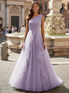Tulle A Line One Shoulder Ruffles Prom Dresses