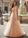 Tulle A Line One Shoulder Ruffles Prom Dresses