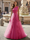 Tulle A Line One Shoulder Ruffles Prom Dresses