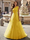 Tulle A Line One Shoulder Ruffles Prom Dresses