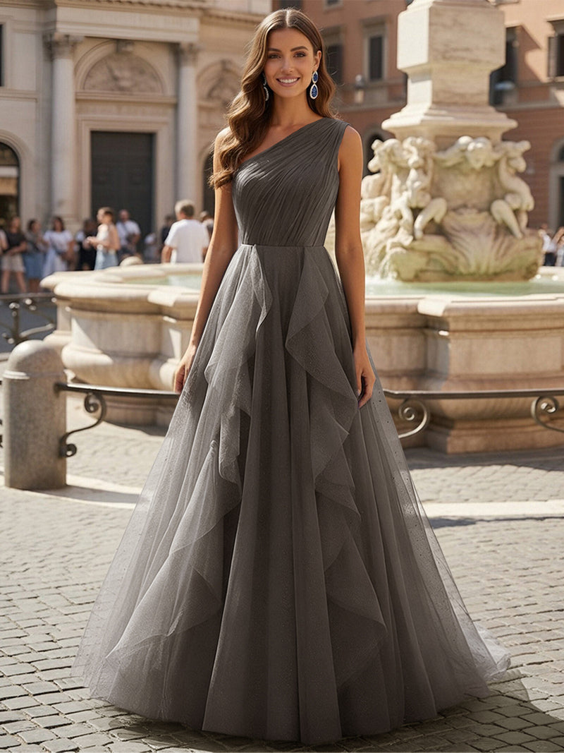one shoulder ruffle prom dress Gracins Rust Tulle A Line Ruffles Dresses 2026 Jacket Size:6XL Formal Dresses | Evening up back not only bridal dresses 2019