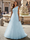 Tulle A Line One Shoulder Ruffles Prom Dresses