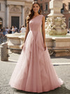Tulle A Line One Shoulder Ruffles Prom Dresses