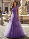 Tulle A Line One Shoulder Ruffles Prom Dresses