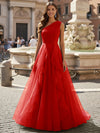 Tulle A Line One Shoulder Ruffles Prom Dresses