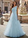 Tulle A Line One Shoulder Ruffles Prom Dresses