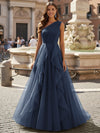 Tulle A Line One Shoulder Ruffles Prom Dresses