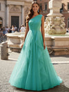 Tulle A Line One Shoulder Ruffles Prom Dresses