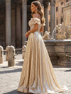 Sequin A Line Off the Shoulder Evening Dresses with Pleats