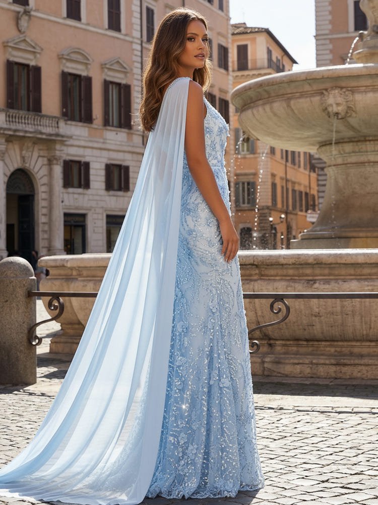 Sequin Embroidery Mermaid Sweetheart Evening Dresses with Sash