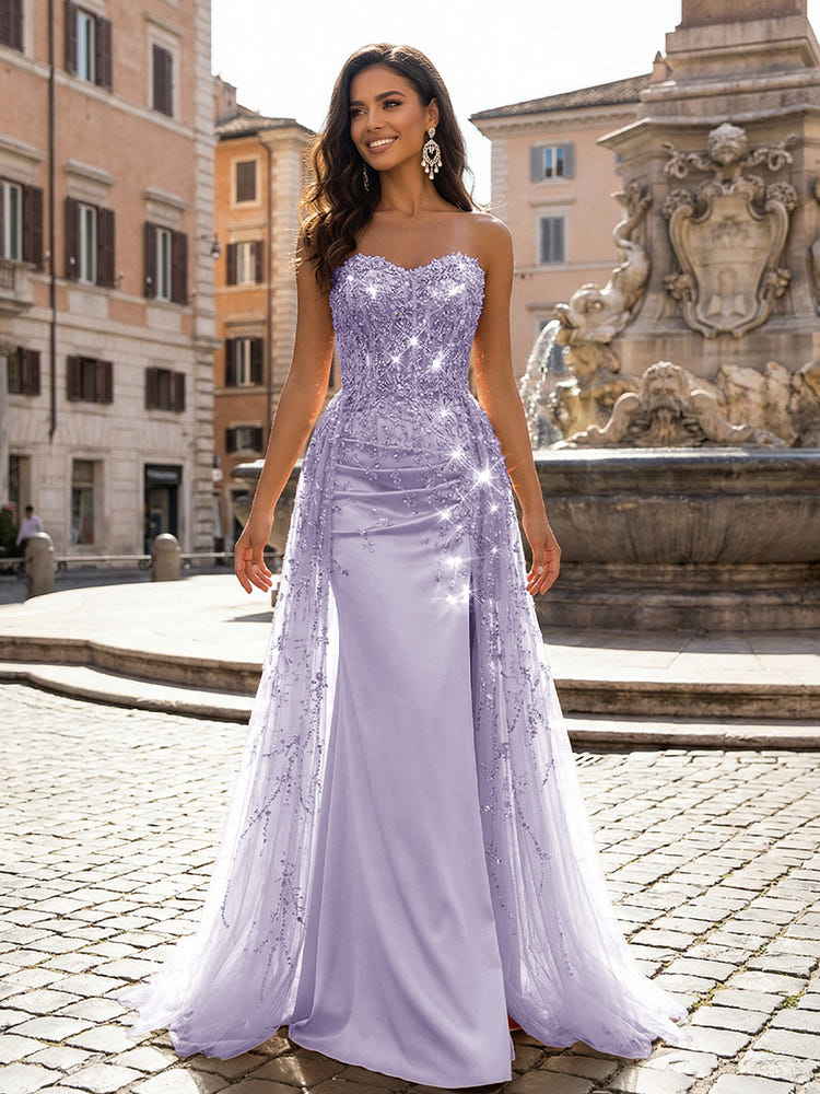 Sequin Embroidery Mermaid Sweetheart Sequin Evening Dresses with Train