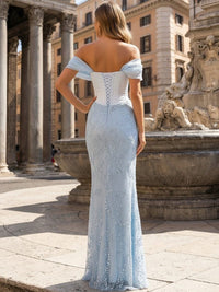 Sequin Embroidery Mermaid Off the Shoulder Sequin Prom Dresses