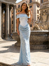 Drop Waist Sequin Embroidery Mermaid Off the Shoulder Evening Dresses
