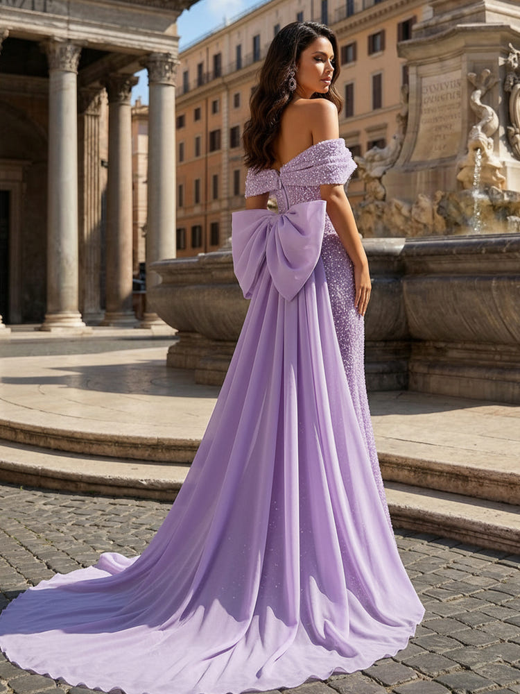 Sequin Embroidery Mermaid Off the Shoulder Sequin Evening Dresses