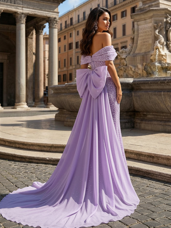 Sequin Embroidery Mermaid Off the Shoulder Sequin Prom Dresses