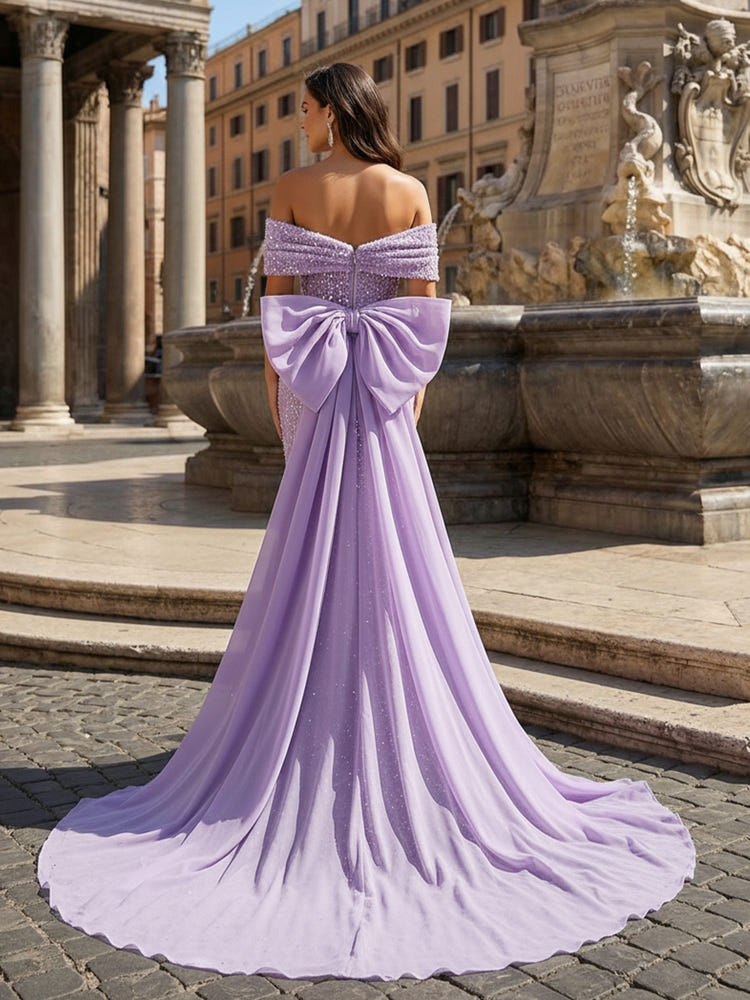 Sequin Embroidery Mermaid Off the Shoulder Sequin Evening Dresses