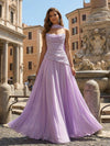 A Line Sequin Chiffon Strapless Evening Dresses with Scarf