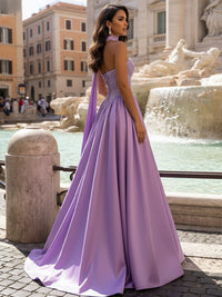 Elegant Sequin Satin A Line Strapless Formal Dresses