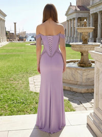 Off the Shoulder Satin Mermaid Prom Dresses with Slit