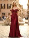 Off the Shoulder Satin Mermaid Formal Dresses with Lace Appliques