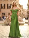 Off the Shoulder Satin Mermaid Formal Dresses with Lace Appliques