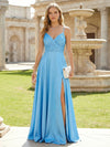 Spaghetti Straps Satin A Line Formal Dresses with Slit