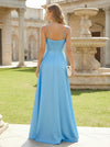 Spaghetti Straps Satin A Line Formal Dresses with Slit