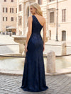 One Shoulder Lace Appliques Evening Dresses with Slit