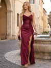 Long Halter Neck Sequin Satin Mermaid Formal Dresses with Slit and Ruffles