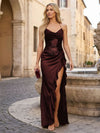 Long Halter Neck Sequin Satin Mermaid Formal Dresses with Slit and Ruffles