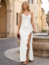 Long Halter Neck Sequin Satin Mermaid Formal Dresses with Slit and Ruffles