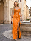 Long Halter Neck Sequin Satin Mermaid Formal Dresses with Slit and Ruffles