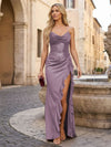 Long Halter Neck Sequin Satin Mermaid Formal Dresses with Slit and Ruffles