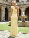 One Shoulder Formal Sequin Mermaid Evening Dresses with Slit and Caps