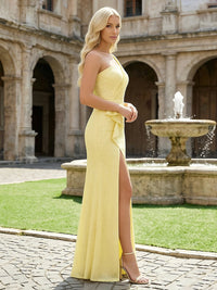 One Shoulder Formal Sequin Mermaid Evening Dresses with Slit and Caps