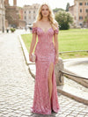 Off the Shoulder Evening Dresses Sequin Mermaid Formal Gown with Slit