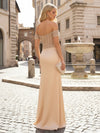 Off the Shoulder Sequin Satin Mermaid Formal Dresses with Slit