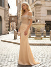Off the Shoulder Sequin Satin Mermaid Formal Dresses with Slit